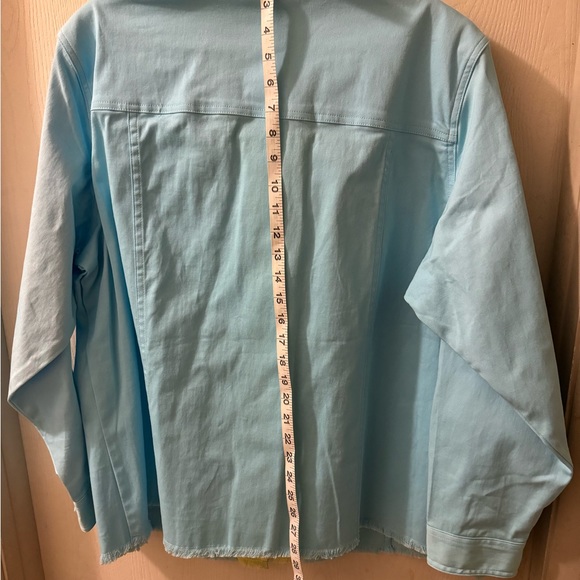 Quacker Factory Womens Jean Jacket Embellishments Jewels Frayed Hem size XL Blue - Picture 6 of 9